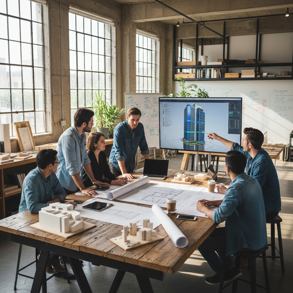 Team meeting at studio